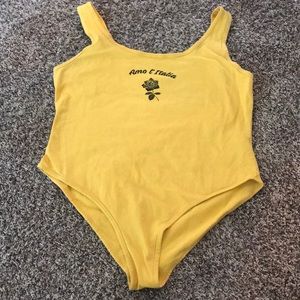 Forever 21 Yellow one piece with rose & lettering